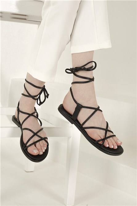 Women's sandals with laces - Black #327960