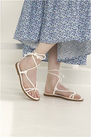 Women's sandals with laces - White #327951