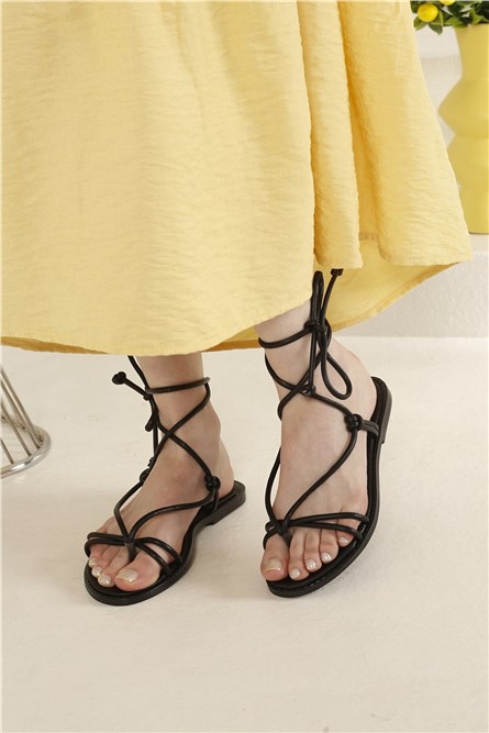 Women's sandals with laces - Black #327952