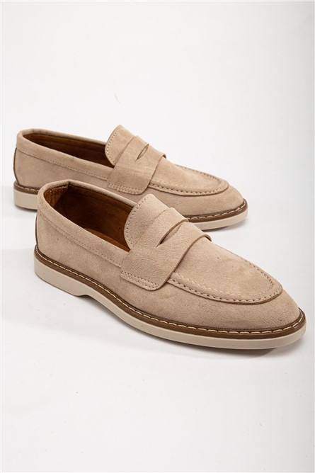 Дамски велурени лоуфъри - Бежови #367283 