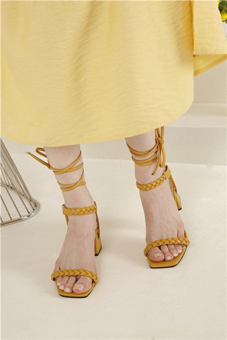 Women's sandals with ties - Mustard #327886