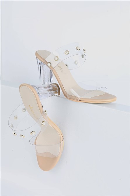 Women's slippers with heel - Beige #328576