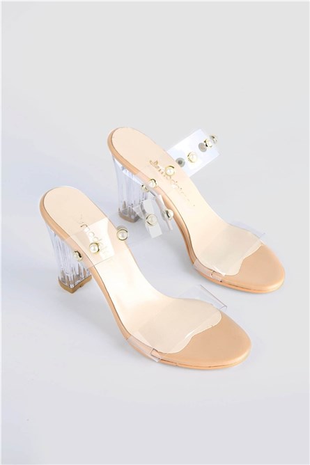 Women's slippers with heel - Beige #328576