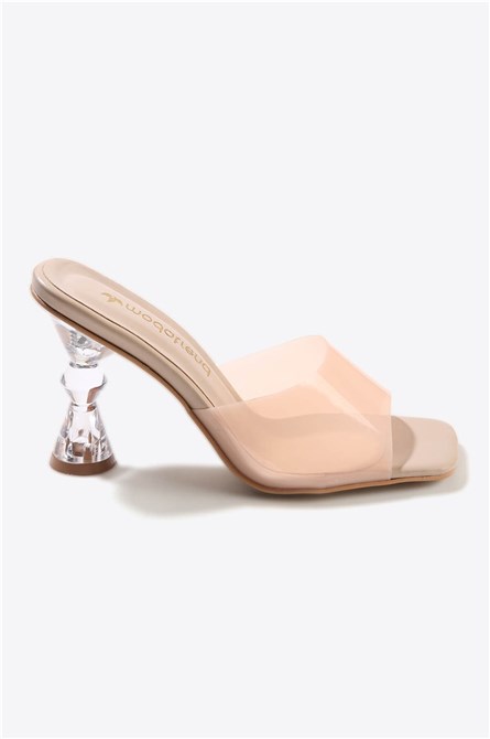 Women's slippers with heel - Beige #333155