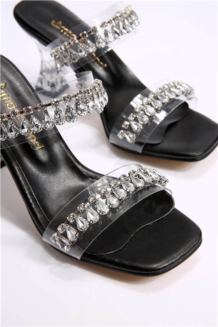 Women's heeled slippers - Black #329716