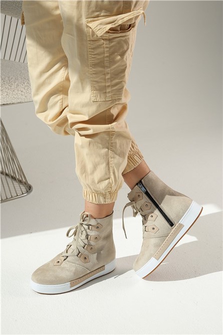 Women's suede boots - Beige #320326