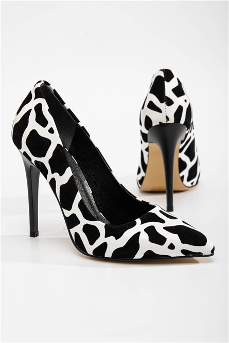 Women's Elegant High Heel Shoes - Black-White #365444
