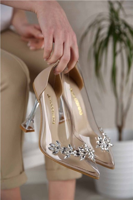 Women's shoes with heels - Beige #300828