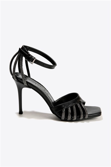 Women's sandals with heel - Black #333818