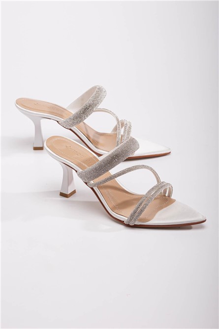 Women's slippers with decorative stones - White #370733