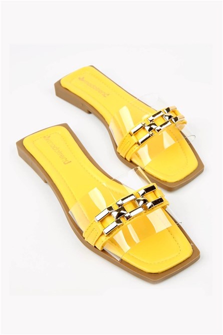 Women's slippers with metal element - Yellow #329419