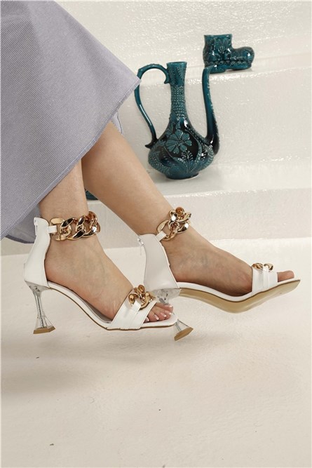 Women's sandals with metal elements - White #327450