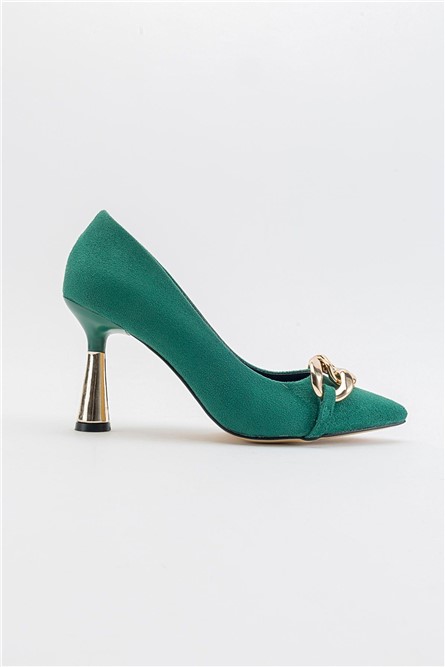 Women's Suede Heeled Shoes - Green #371282