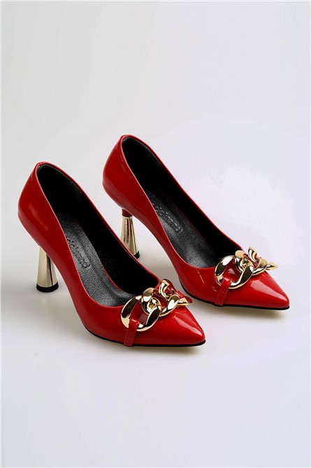 Ladies Patent Shoes with Decorative Ribbon - Red #369543