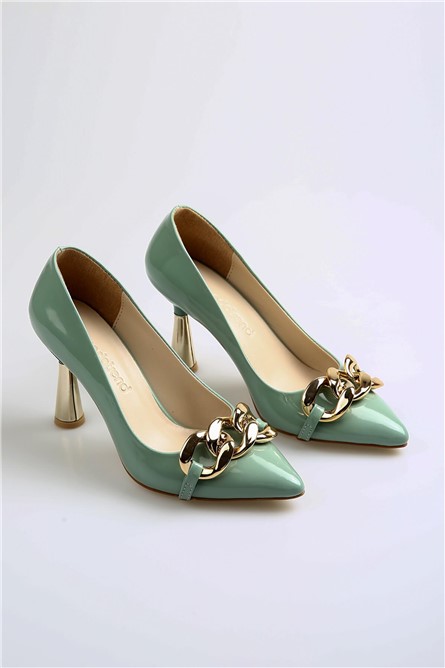 Ladies Latin shoes with decorative element - mint color #369573