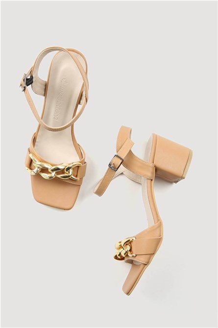 Women's sandals with heel - Beige #331051