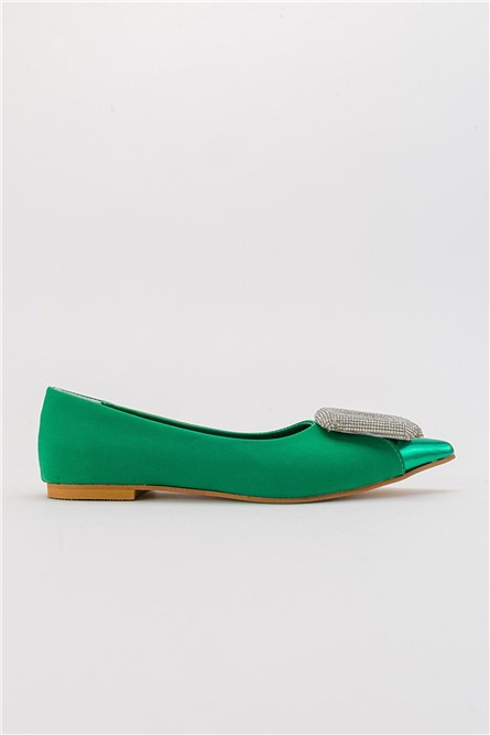 Women's ballerina flats with decorative bow - Green #381797