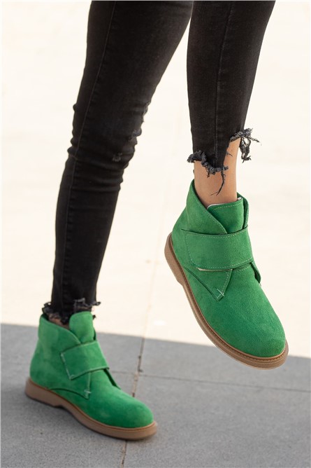 Women's Suede Velcro Boots - Green #363871