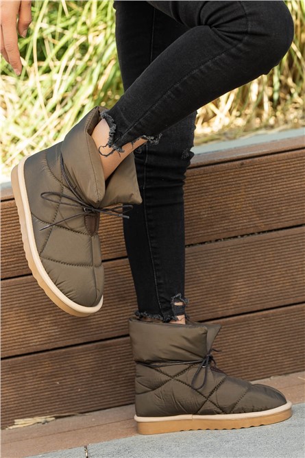 Women's textile boots with anti-slip sole - Khaki #363888