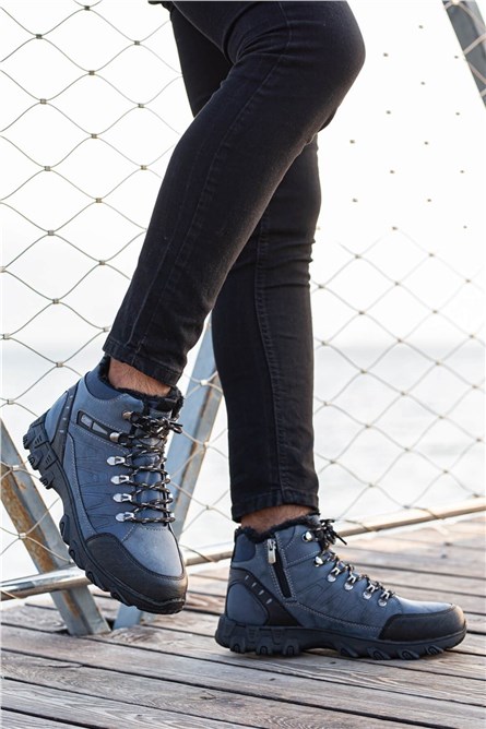 Men's Walking Boots - Navy Blue with Gray #359137