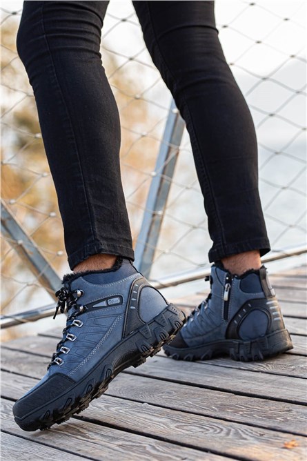 Men's Walking Boots - Navy Blue with Gray #359137