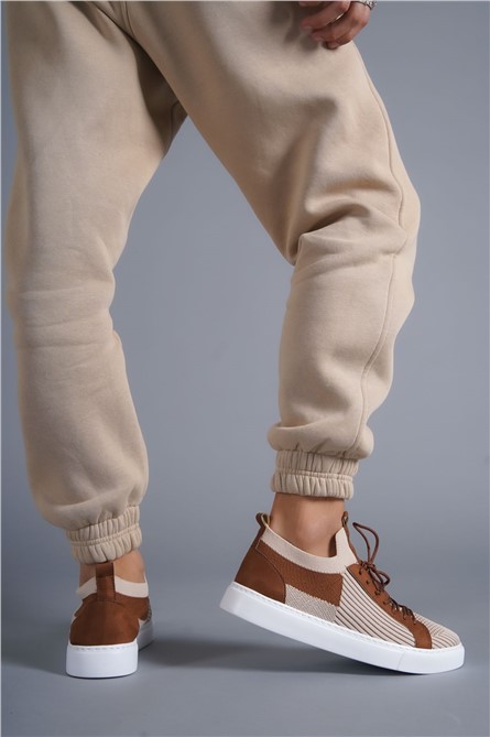 Men's Casual Lace Up Shoes KB-112 - Beige with Taba #371332