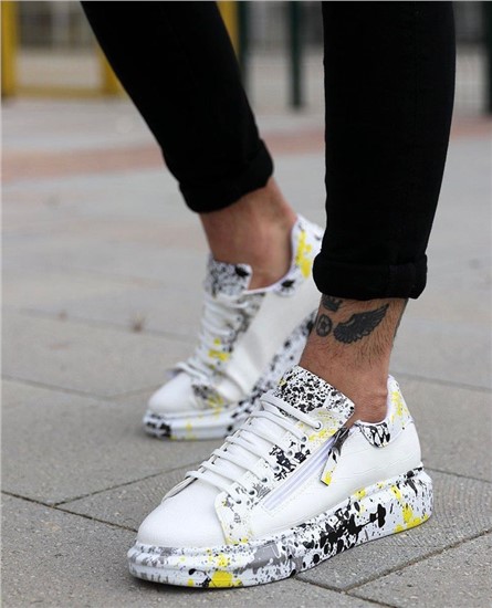 Men's Lace Up Shoes KB02 - White with Yellow #383553