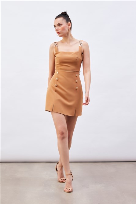 Fusta scurtă cu nasturi pentru femei - Camel #384086