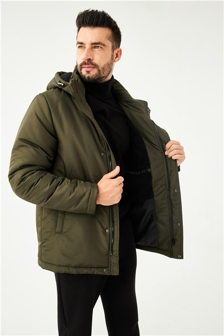 P-160 Men's Waterproof and Windproof Jacket with Detachable Hood - Khaki #408433 