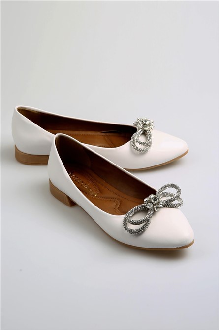 Women's ballet flats with decorative ribbon - White #369525
