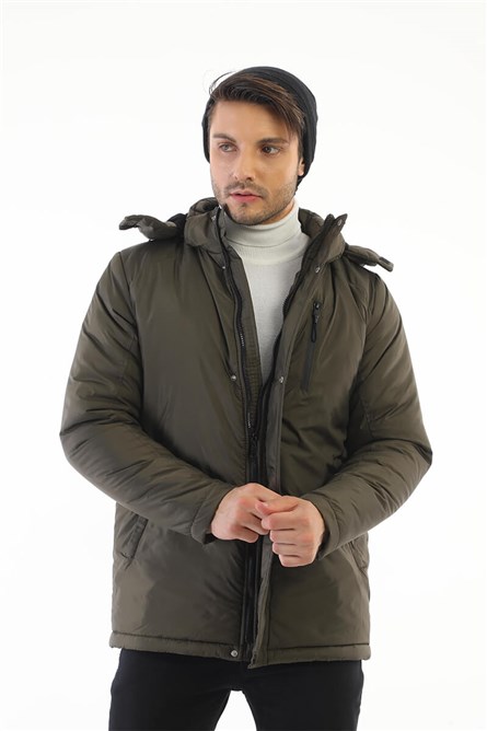 Men's Waterproof Jacket with Detachable Hood and Fleece Lined DP-160 - Green #408307