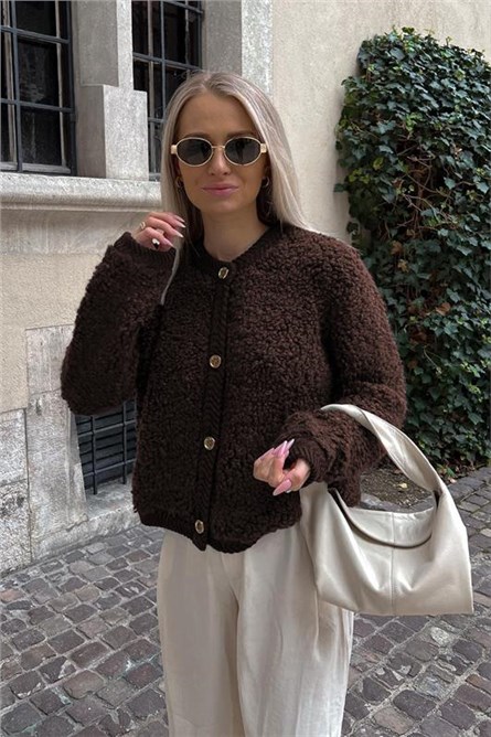 Women's Bouclé Cardigan MG1949 - Brown #410058