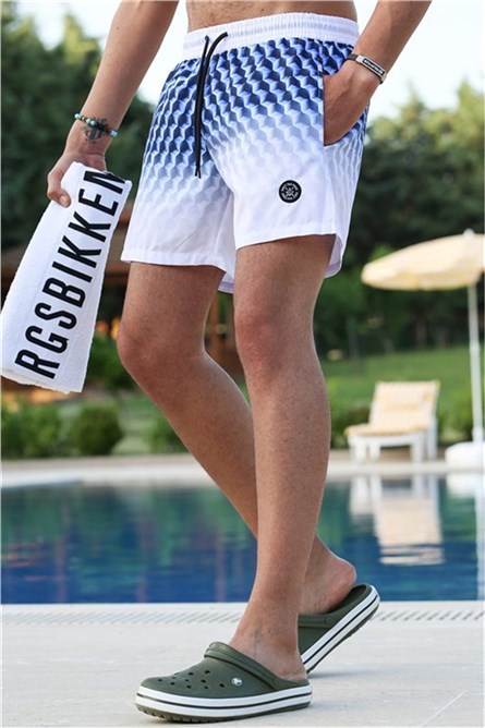 Men's Beach Shorts 5778 - White with Blue #333051