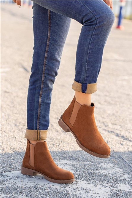 Women's suede boots with side elastics - Taba #361983