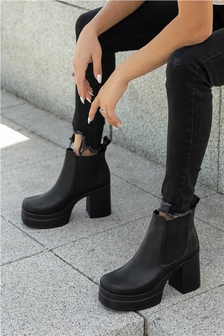 Women's Platform High Heel Boots - Black #362423