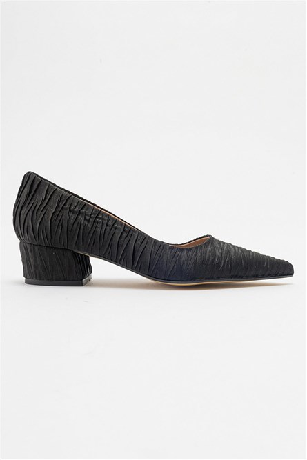 Women's Satin Heeled Shoes - Black #407012