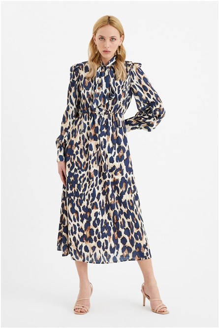 Дамска сатенена рокля - Индиго #328263