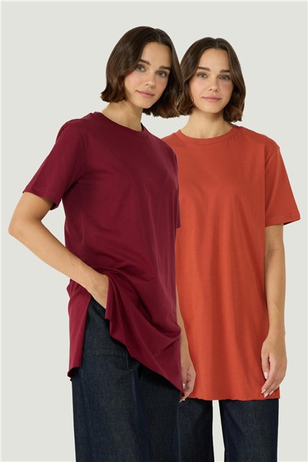 "Crew Neck Short Sleeve Slit 2-Pack Long T-Shirt 963  #451528