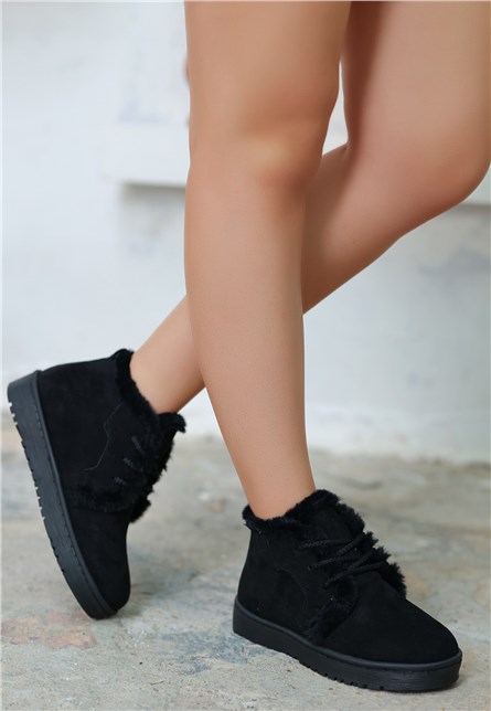 Women's Lace Up Suede Boots - Black #407972