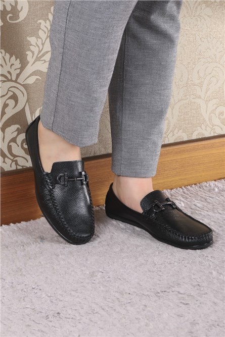 GERARDINO Men's Loafer Genuine Leather Shoes Black 3003