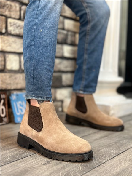 Men's Natural Suede Sports Boots BA0319 - Cream Color #406429