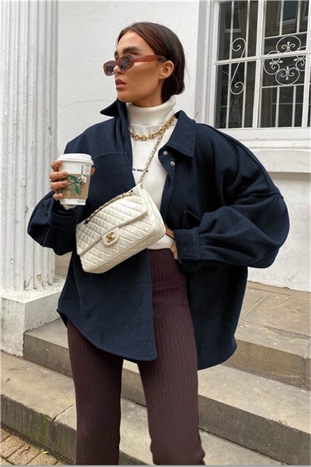 Women's Oversize Shirt-Jacket MG1281 - Dark Blue #361927