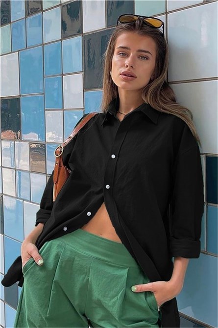 Women's linen Oversize shirt MG1369 - Black #327818