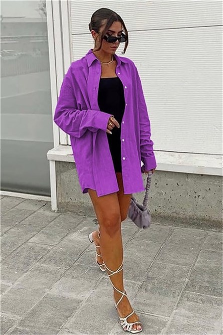 Дамска ленена Oversize риза MG1369 - Лилава #327821 