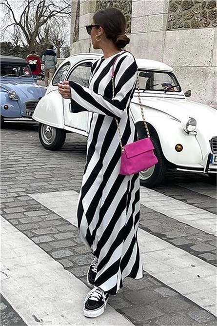 Дълга рокля на райета MG1443 - Черно-Бяла #328177