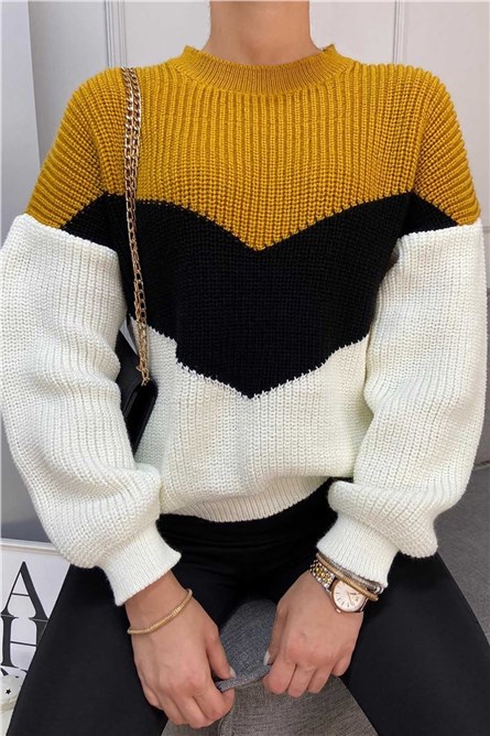 Madmext Women's Jumper - Yellow, Black, Cream #289679