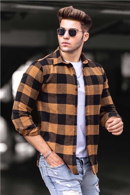 Madmext Men's Shirt - Camel, Black #289434