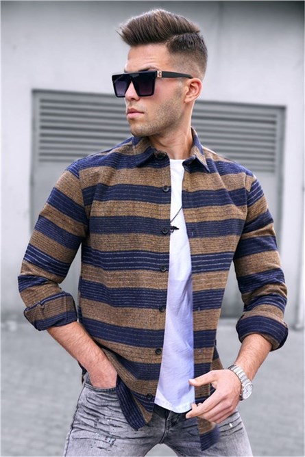 Madmext Men's Shirt - Camel, Blue #312093