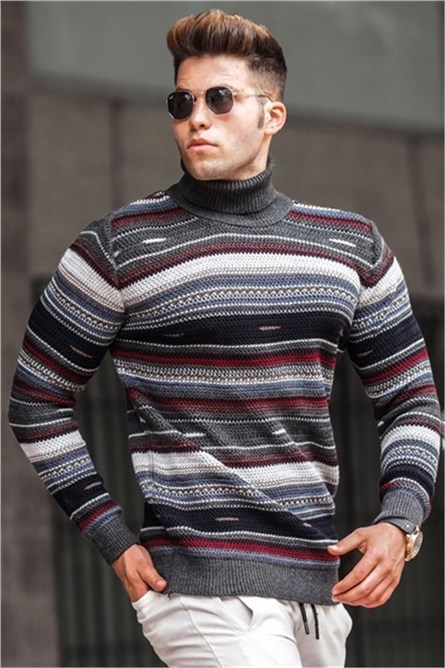 Madmext Striped Turtleneck Men's Jumper