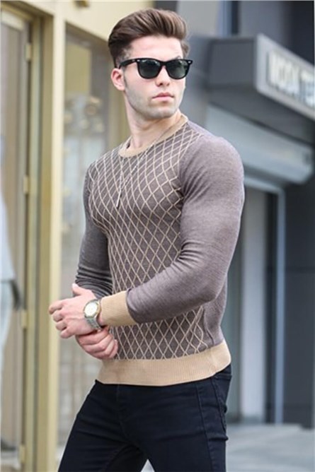 Madmext Diamond Patterned Round Jumper